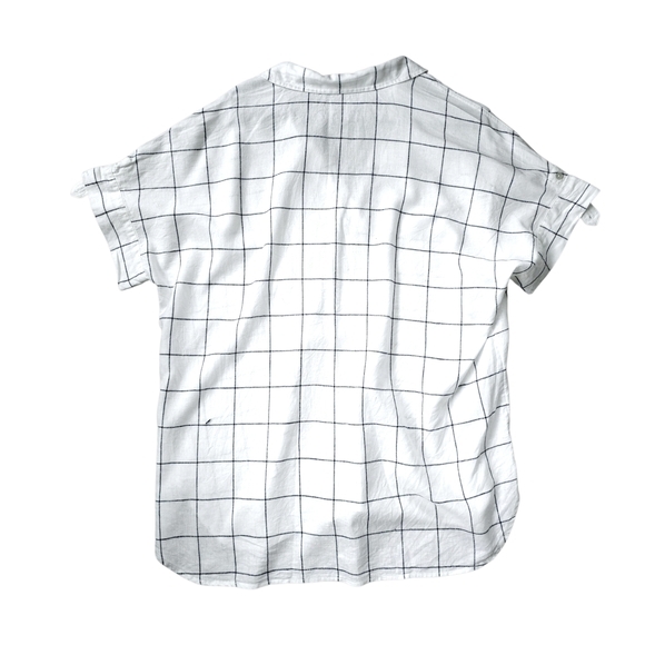 Tahari Linen Navy and White Window pane Top - Picture 3 of 8